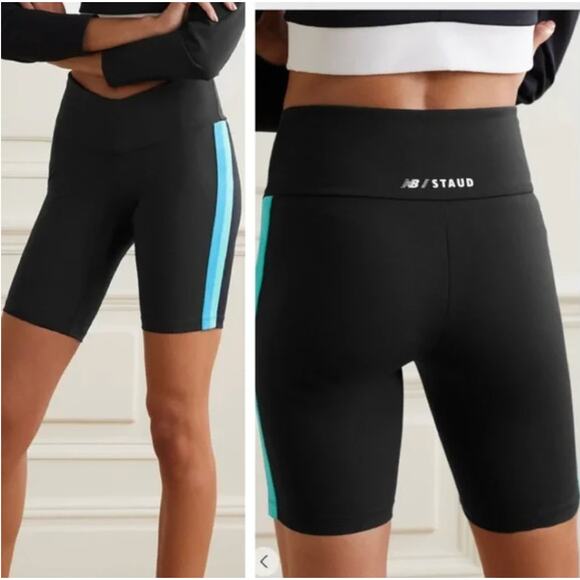 New Balance x STAUD Side Stripe Mid-Rise Athletic Bike Shorts - Picture 1 of 5